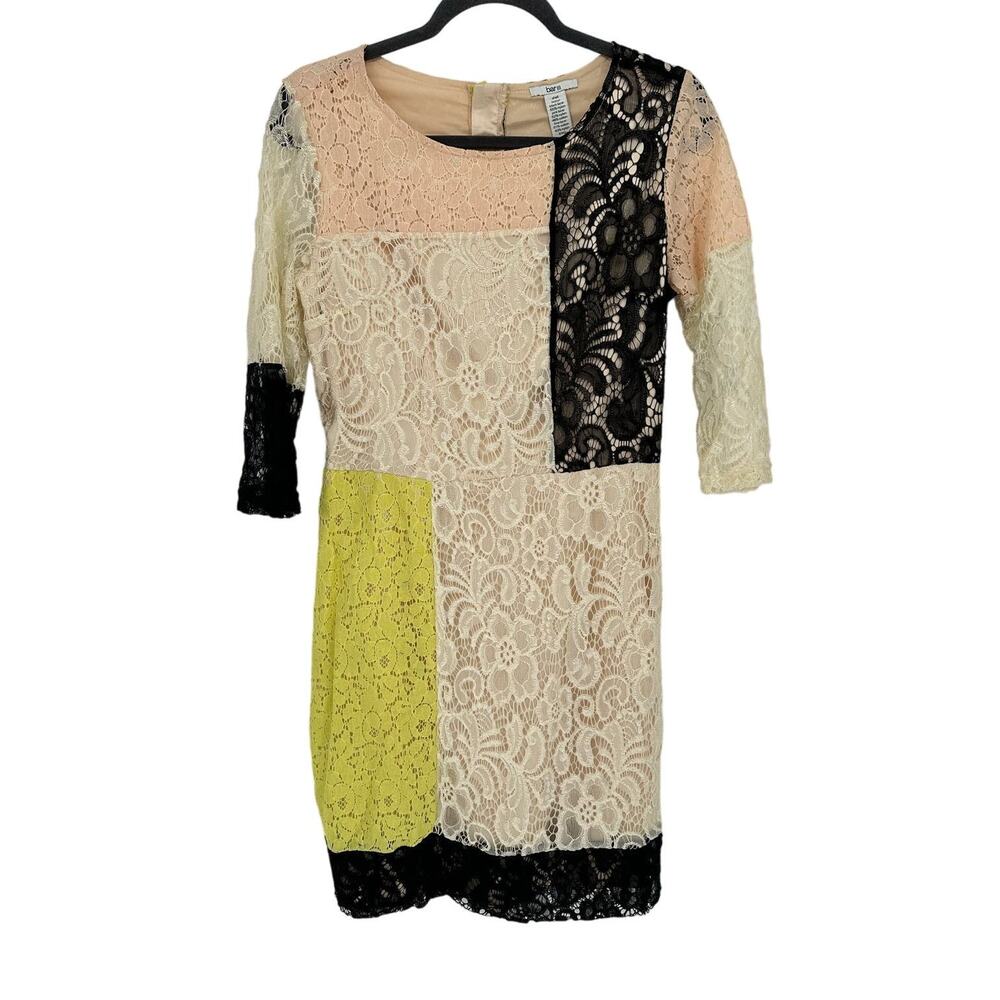 Bar III Color Block Lace Dress Green Pink Black Mini Party Eclectic Kawaii M EUC